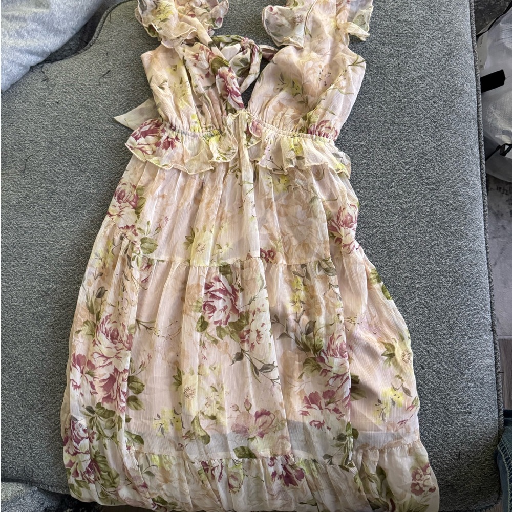 Aakaa Beige Floral Dress